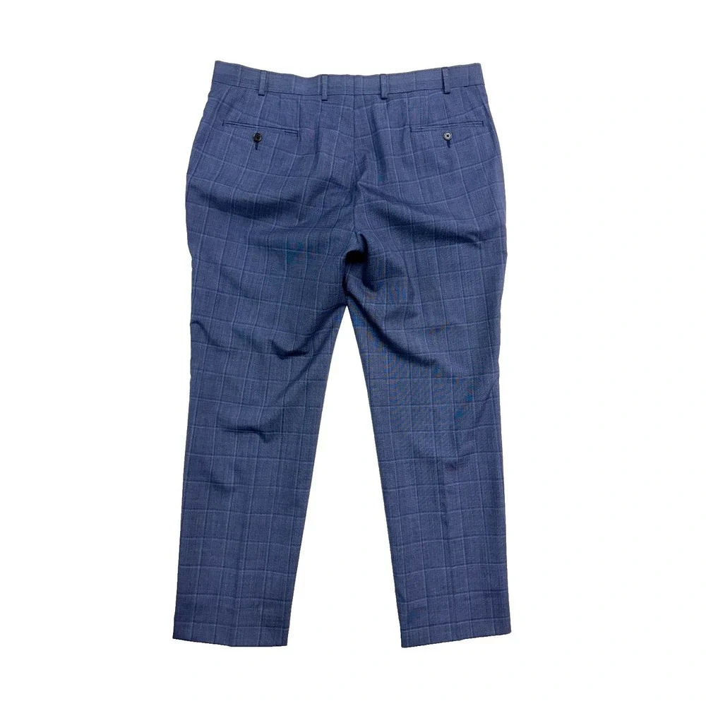 Ralph Lauren 38x30‎ Blue Windowpane Dress Pants Trousers All Season Wool Stretch